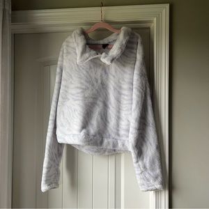 Girls All in Motion Fuzzy Quarter Zip Zebra Print Sweatshirt